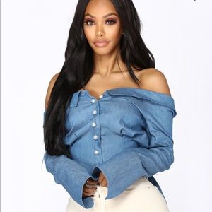 Pearl perfection off the shoulder top